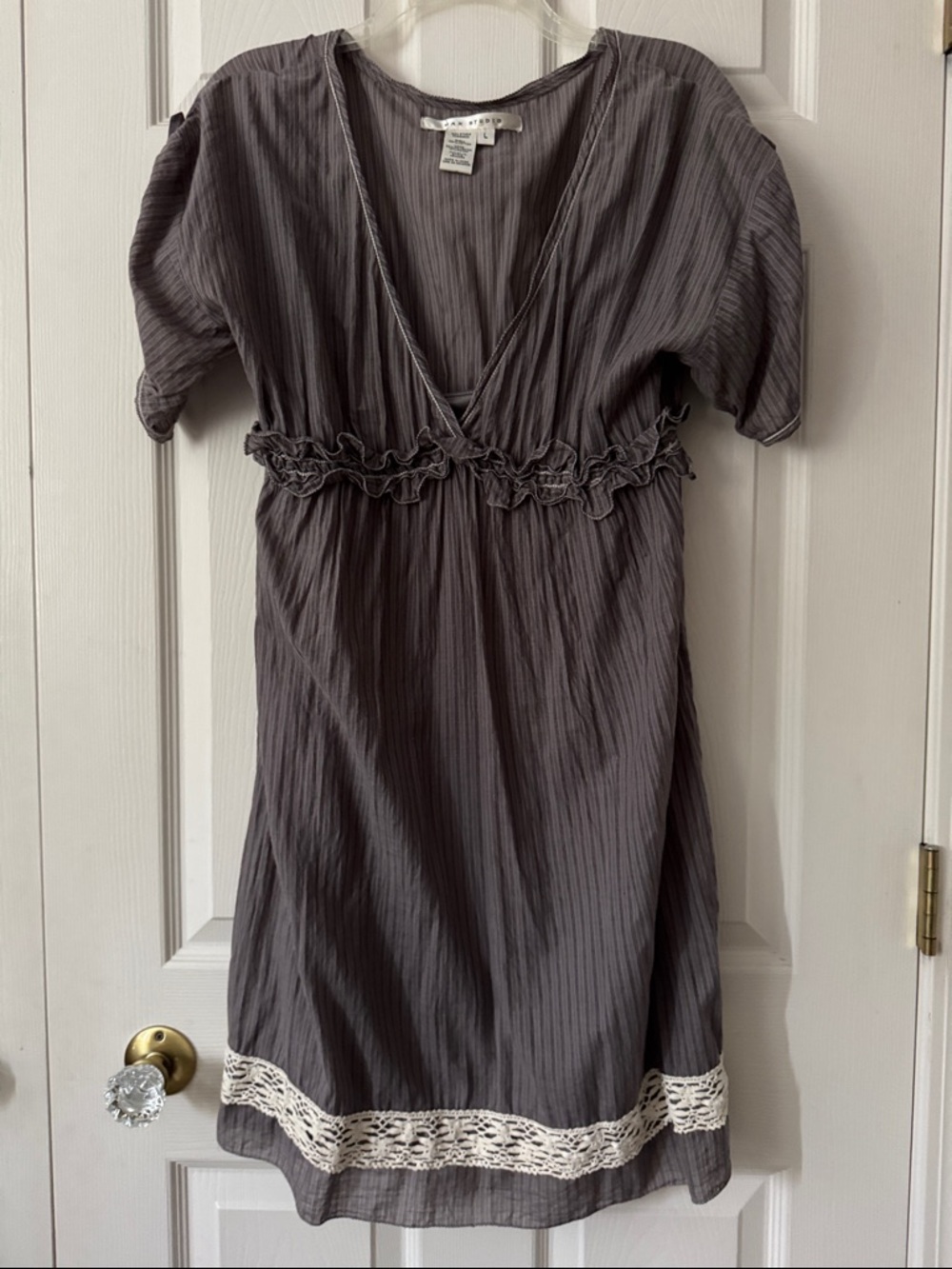 Max Studio Cotton V-Neck Dress with Ruffle Waist